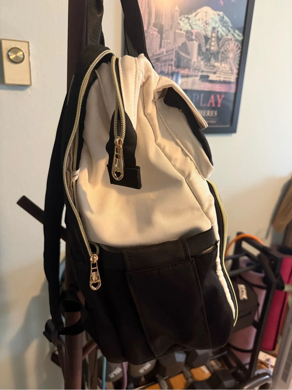 Unbranded Men's Black and Cream Two-Tone Backpack